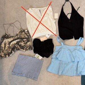 6 summer crop tops, women's size small/XS, Free People, Zara, Tigermist y2k